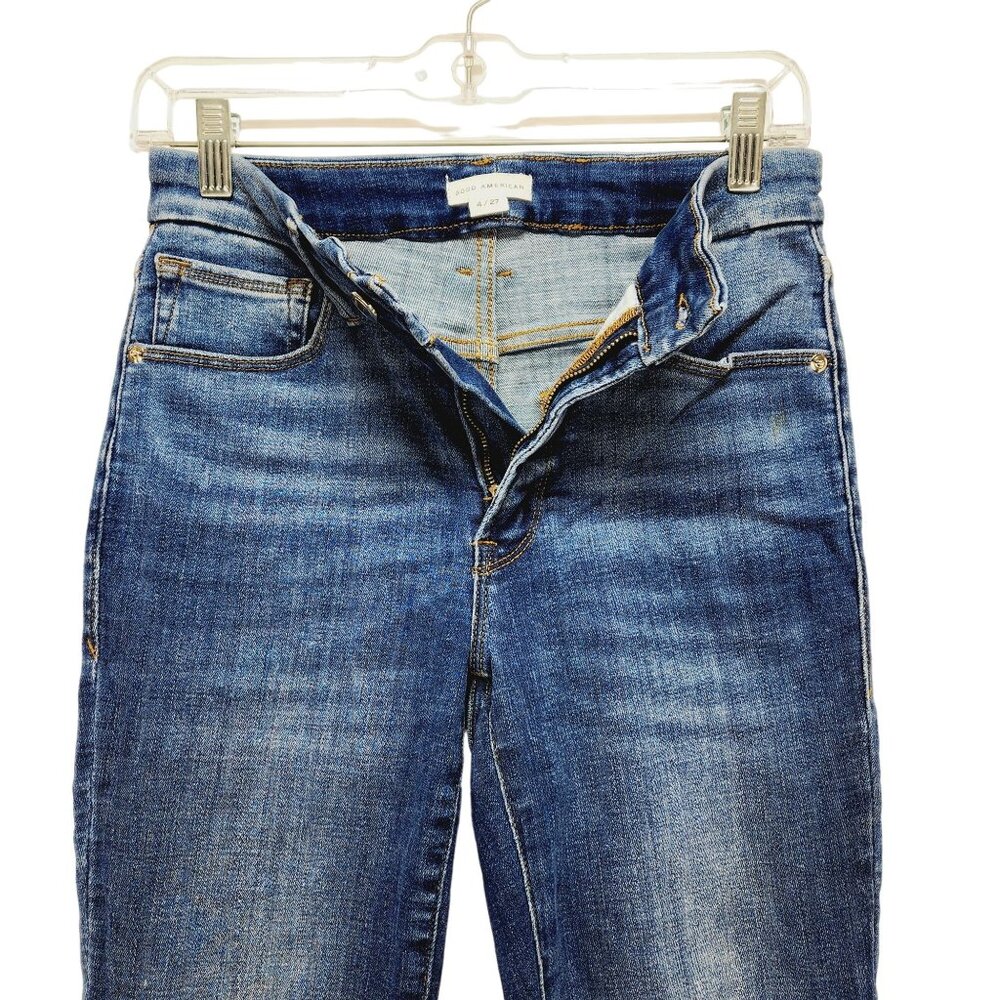 Good American Womens Distressed Skinny Jeans 4/27 Blue Denim - Picture 8 of 12